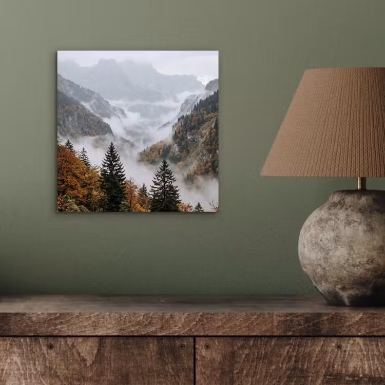 Aluminium schilderij - Bergen - Vallei - Mist - Herfst - Natuur — 3