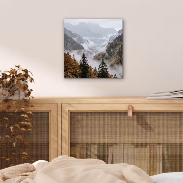 Aluminium schilderij - Bergen - Vallei - Mist - Herfst - Natuur — 4