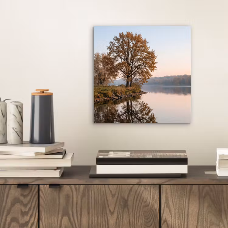 Aluminium schilderij - Bomen - Reflectie - Water - Zonsopgang - Serene — 2