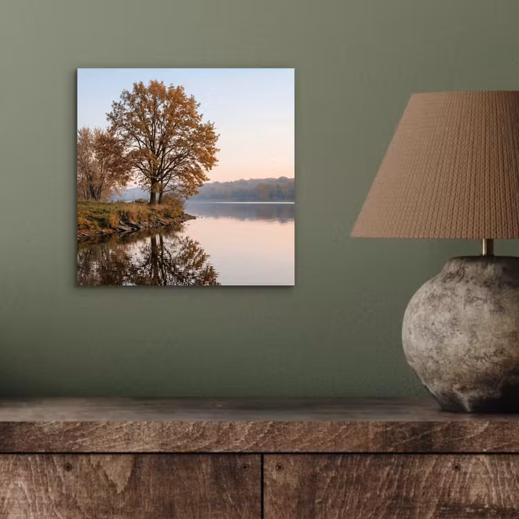 Aluminium schilderij - Bomen - Reflectie - Water - Zonsopgang - Serene — 3