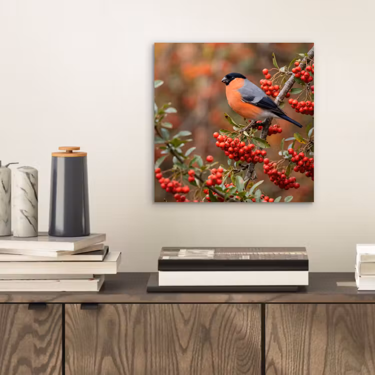 Aluminium schilderij - Goudvink - Bessen - Herfst - Natuur - Kleurrijk — 2
