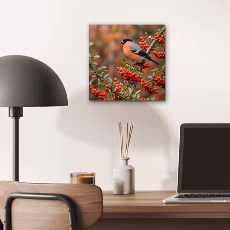 Aluminium schilderij - Goudvink - Bessen - Herfst - Natuur - Kleurrijk — 6