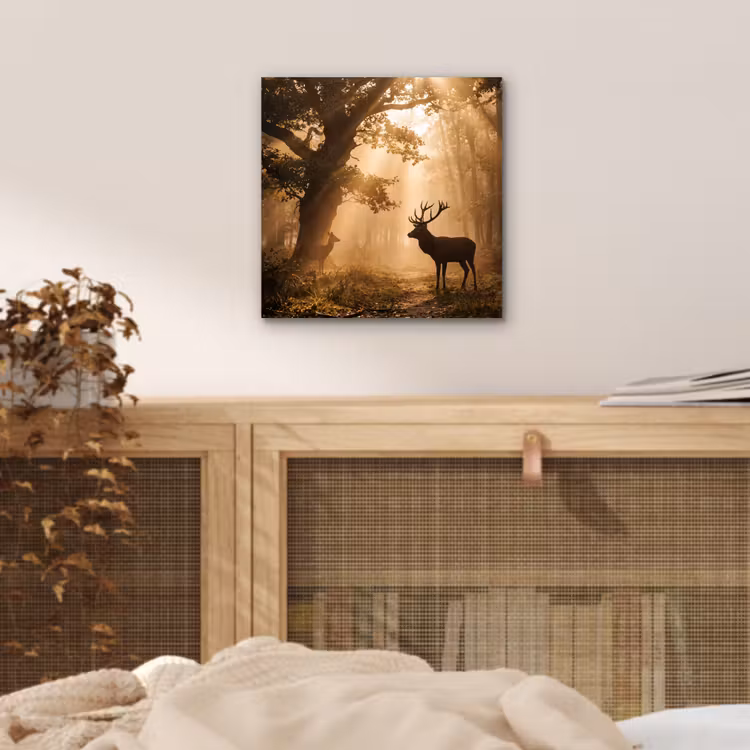 Aluminium schilderij - Hert - Bos - Mistig - Natuur - Goud — 4