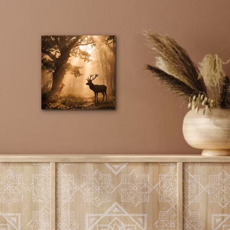 Aluminium schilderij - Hert - Bos - Mistig - Natuur - Goud — 5