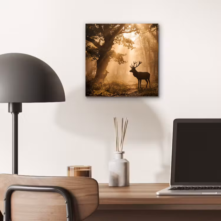 Aluminium schilderij - Hert - Bos - Mistig - Natuur - Goud — 6