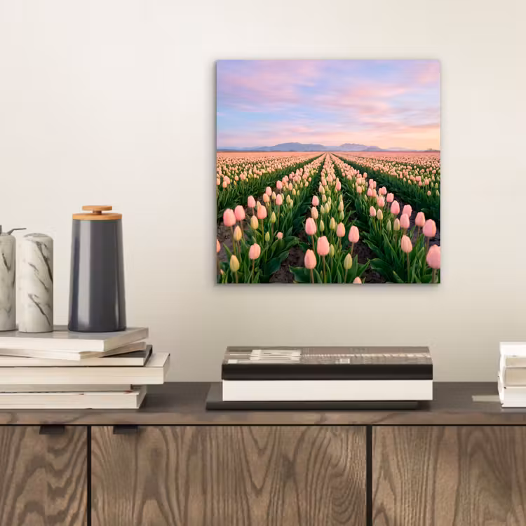 Aluminium schilderij - Tulpen - Landschap - Roze — 2