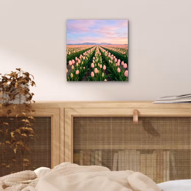 Aluminium schilderij - Tulpen - Landschap - Roze — 4