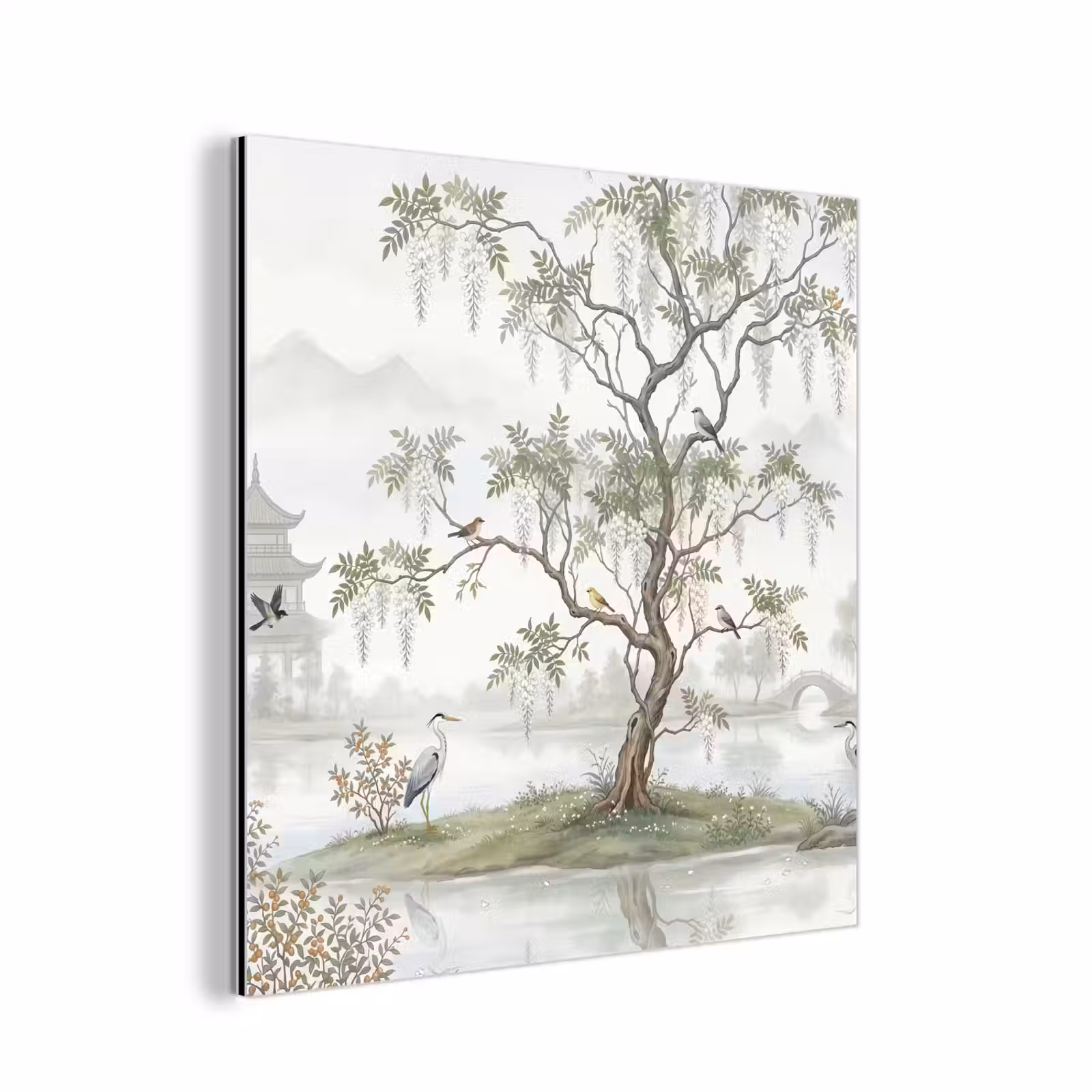 Aluminium schilderij - Reiger - Landschap - Groen — 1
