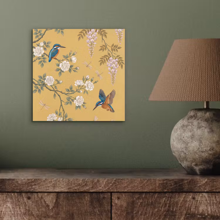 Aluminium schilderij - IJsvogels - Bloesem - Geel — 3
