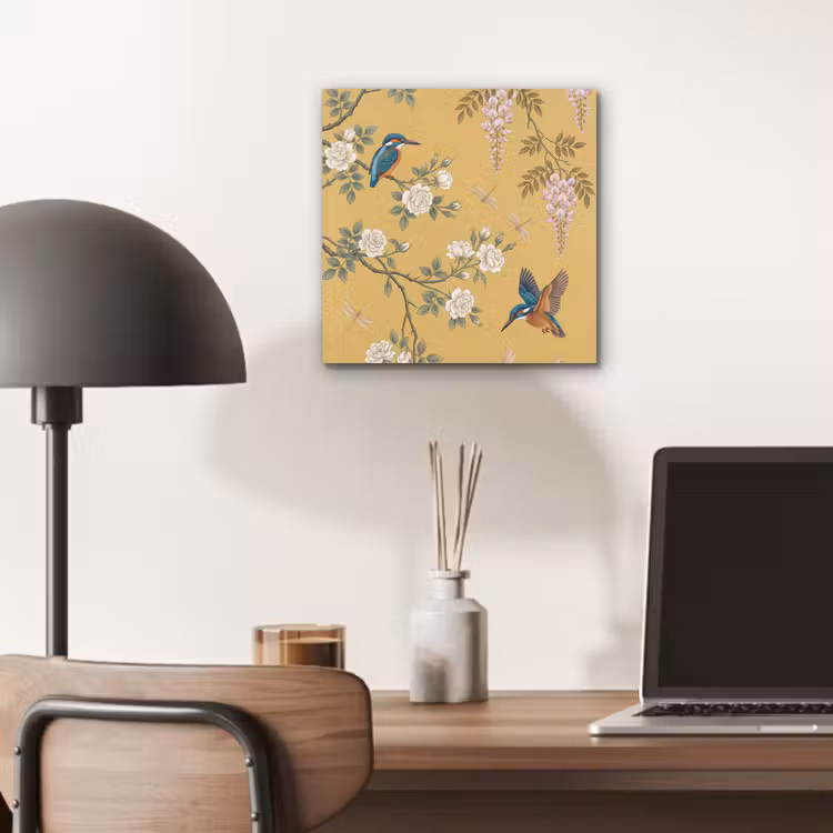 Aluminium schilderij - IJsvogels - Bloesem - Geel — 6