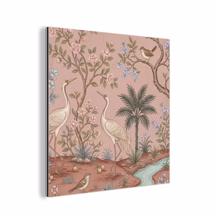 Aluminium schilderij - Nostalgisch - Reigers - Roze — 1