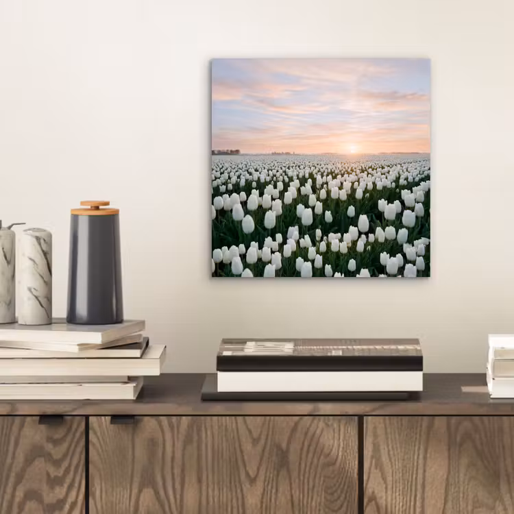 Aluminium schilderij - Tulpen - Landschap - Wit — 2