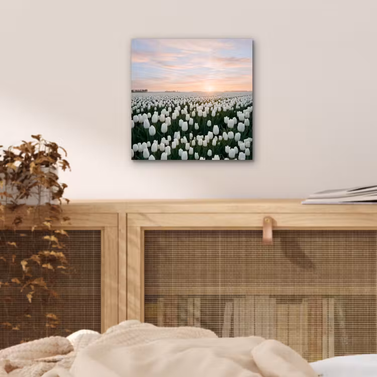 Aluminium schilderij - Tulpen - Landschap - Wit — 4