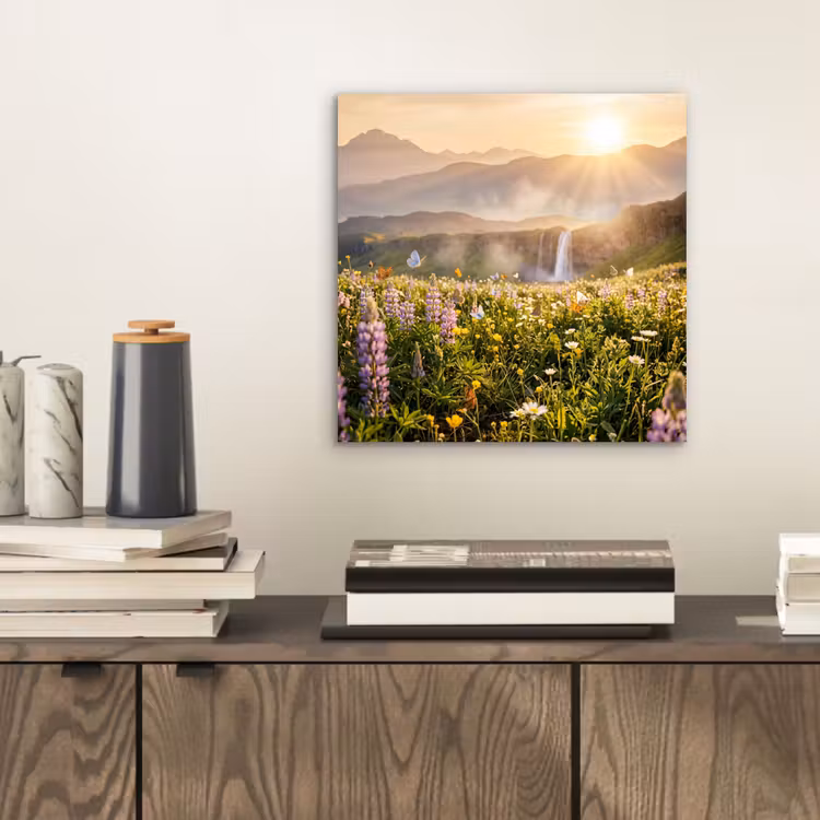 Aluminium schilderij - Vlinders - Waterval - Bloemenveld — 2
