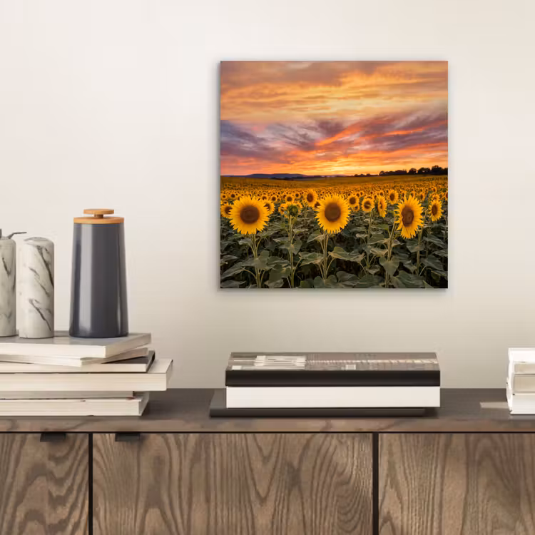 Aluminium schilderij - Zonnebloemen - Heuvellandschap - Geel — 2