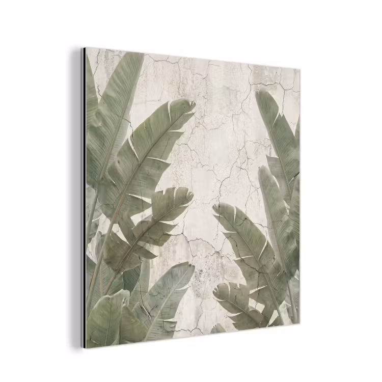 Aluminium schilderij - Bananenbladeren - Beton - Groen — 1