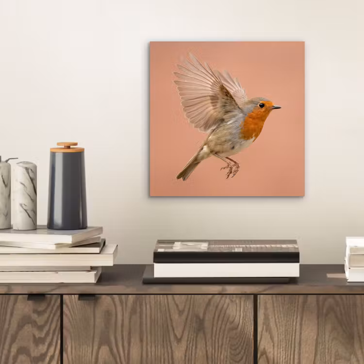 Aluminium schilderij - Roodborst - Natuur - Roze — 2
