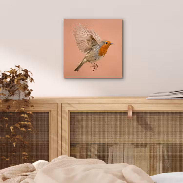 Aluminium schilderij - Roodborst - Natuur - Roze — 4