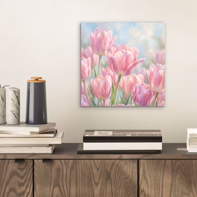 Aluminium schilderij - Tulpen - Veld - Lente - Roze — 2