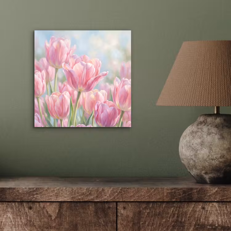 Aluminium schilderij - Tulpen - Veld - Lente - Roze — 3