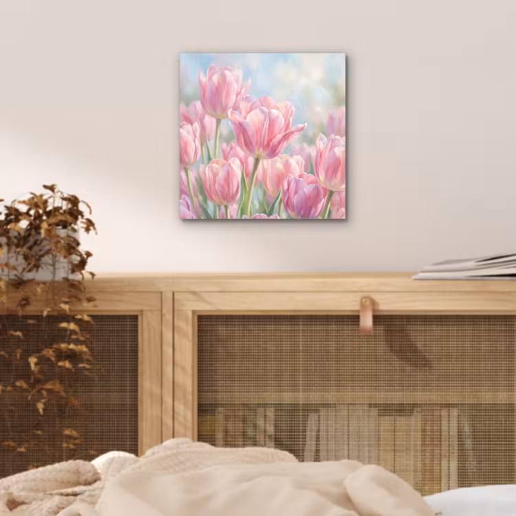 Aluminium schilderij - Tulpen - Veld - Lente - Roze — 4