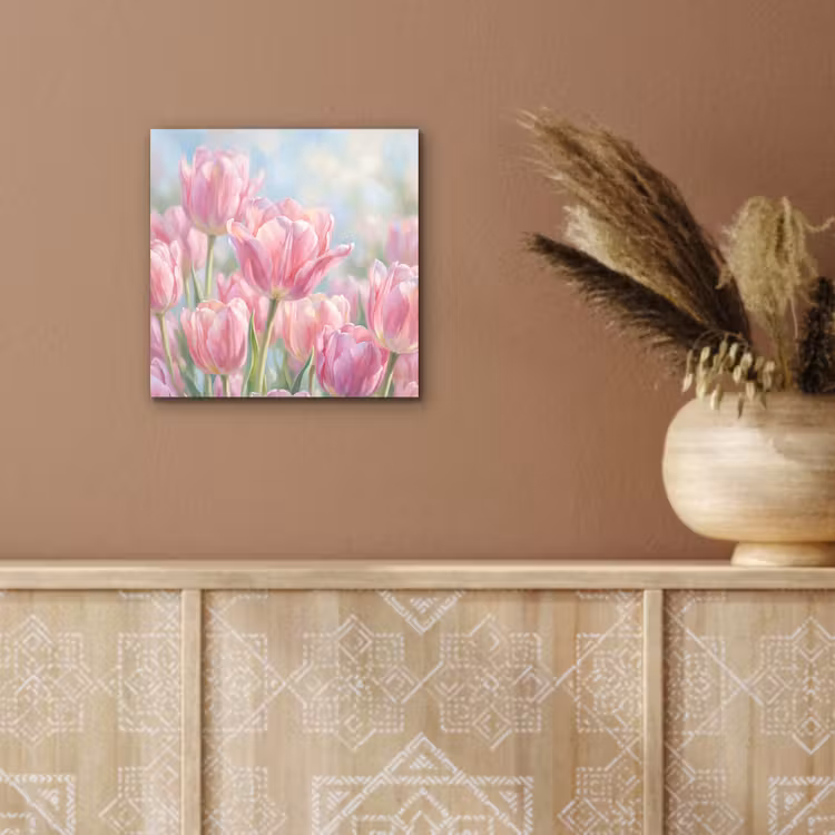 Aluminium schilderij - Tulpen - Veld - Lente - Roze — 5