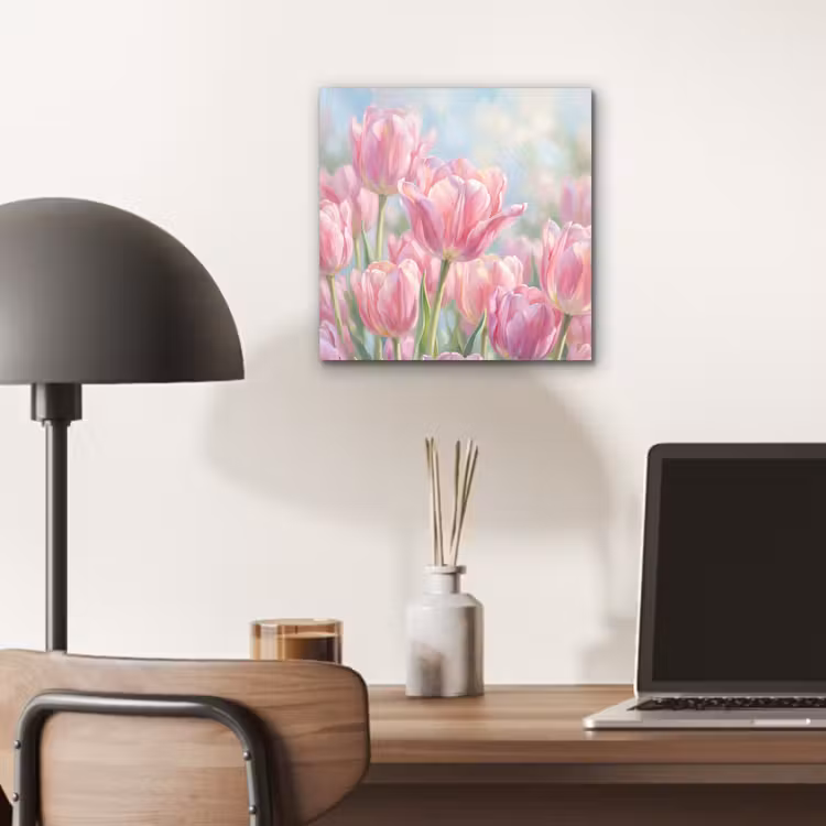 Aluminium schilderij - Tulpen - Veld - Lente - Roze — 6