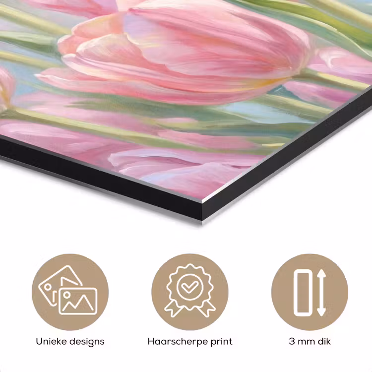 Aluminium schilderij - Tulpen - Veld - Lente - Roze — 7