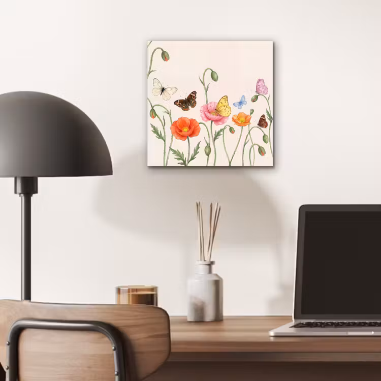 Aluminium schilderij - Vlinders - Klaprozen - Illustratie - Kleurrijk — 6