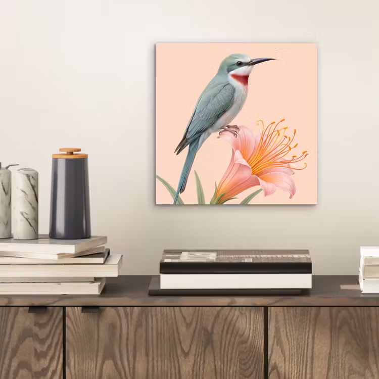 Aluminium schilderij - Vogel - Bloem - Natuur - Roze — 2