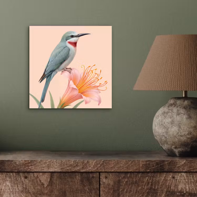 Aluminium schilderij - Vogel - Bloem - Natuur - Roze — 3