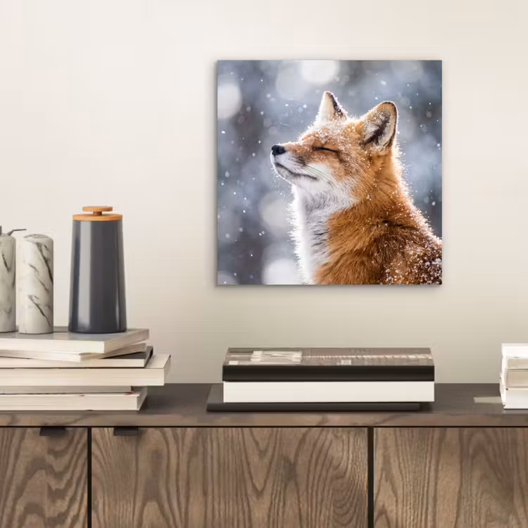 Aluminium schilderij - Vos - Sneeuwval - Portret - Winter - Sfeervol — 2