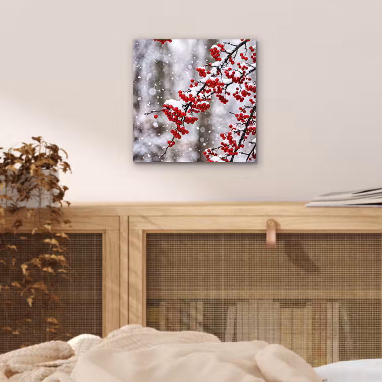 Aluminium schilderij - Bessen - Takken - Sneeuw - Winter - Kleurrijk — 4