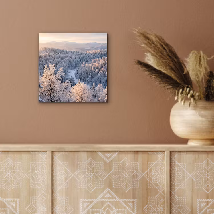 Aluminium schilderij - Bos - Bergen - Goud - Winter - Warm — 5