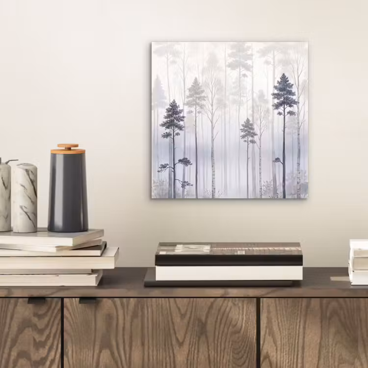 Aluminium schilderij - Bos - Bomen - Mist - Natuur - Illustratie - Grijs — 2