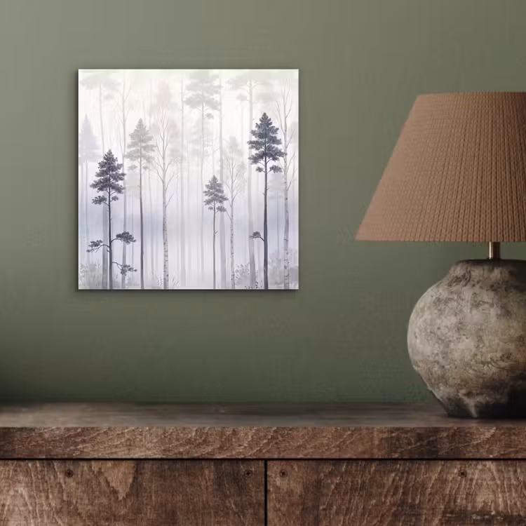 Aluminium schilderij - Bos - Bomen - Mist - Natuur - Illustratie - Grijs — 3