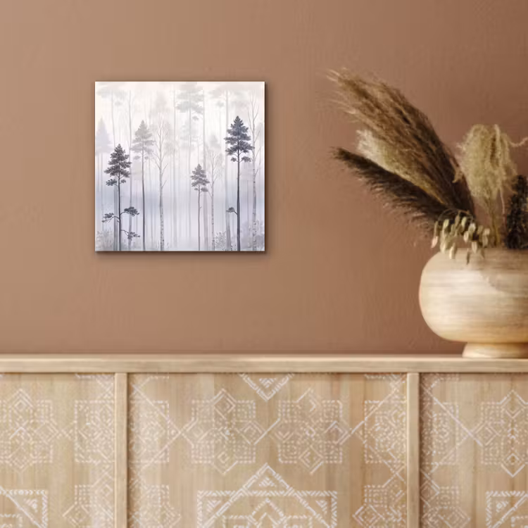 Aluminium schilderij - Bos - Bomen - Mist - Natuur - Illustratie - Grijs — 5
