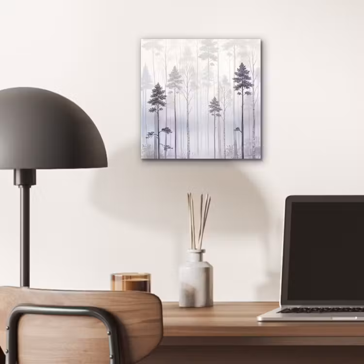 Aluminium schilderij - Bos - Bomen - Mist - Natuur - Illustratie - Grijs — 6