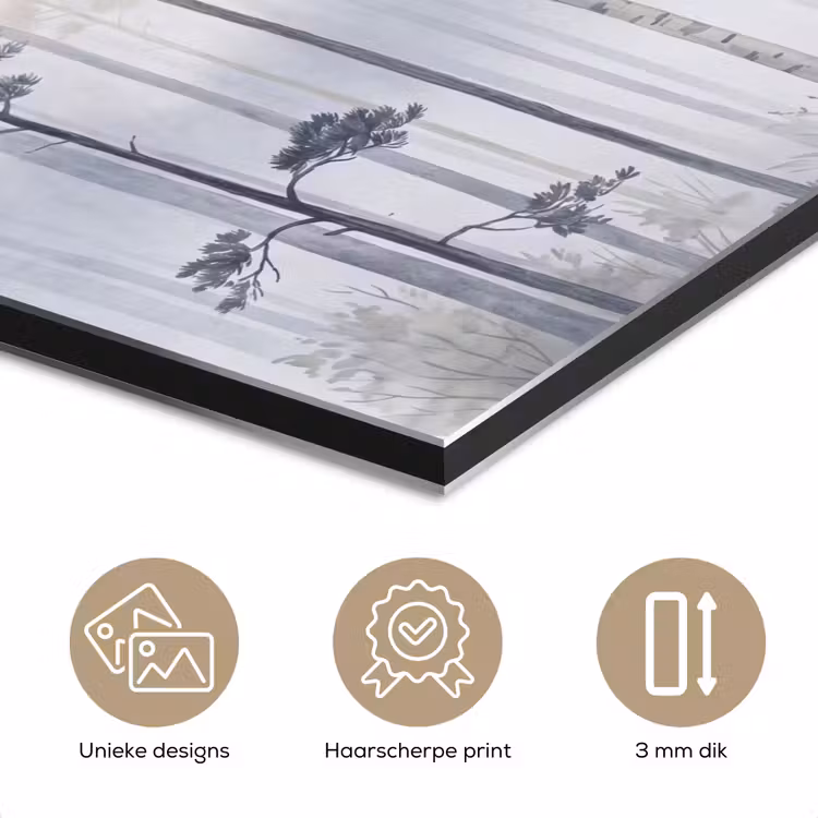 Aluminium schilderij - Bos - Bomen - Mist - Natuur - Illustratie - Grijs — 7