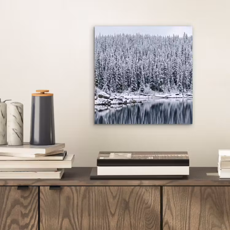 Aluminium schilderij - Bos - Reflectie - Meer - Winter - Serene — 2