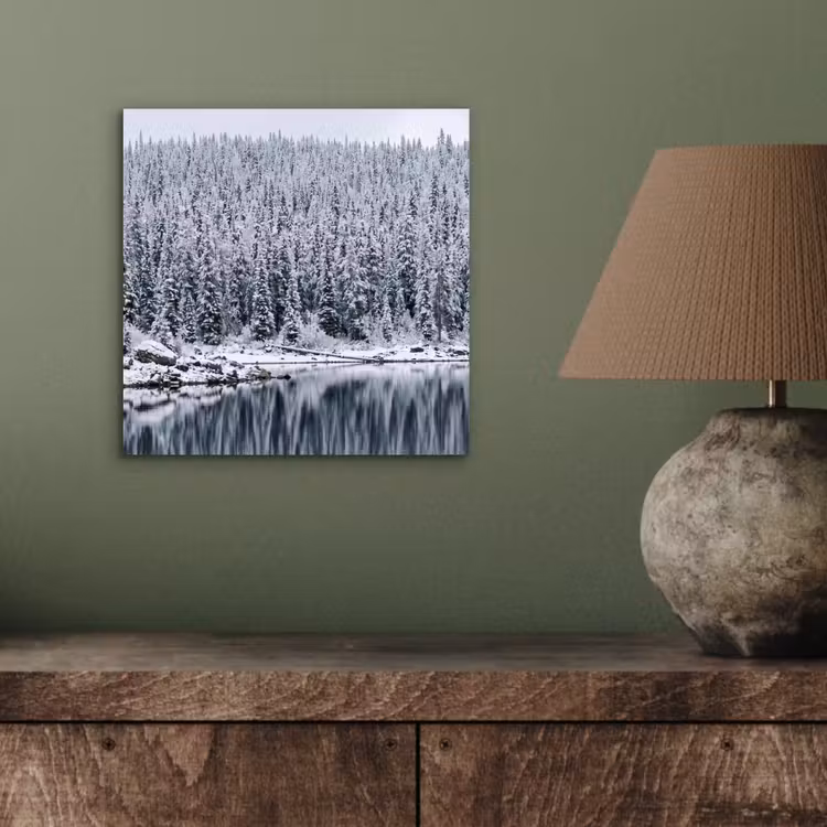Aluminium schilderij - Bos - Reflectie - Meer - Winter - Serene — 3