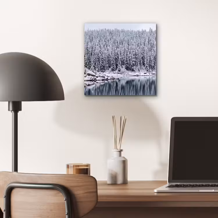 Aluminium schilderij - Bos - Reflectie - Meer - Winter - Serene — 6