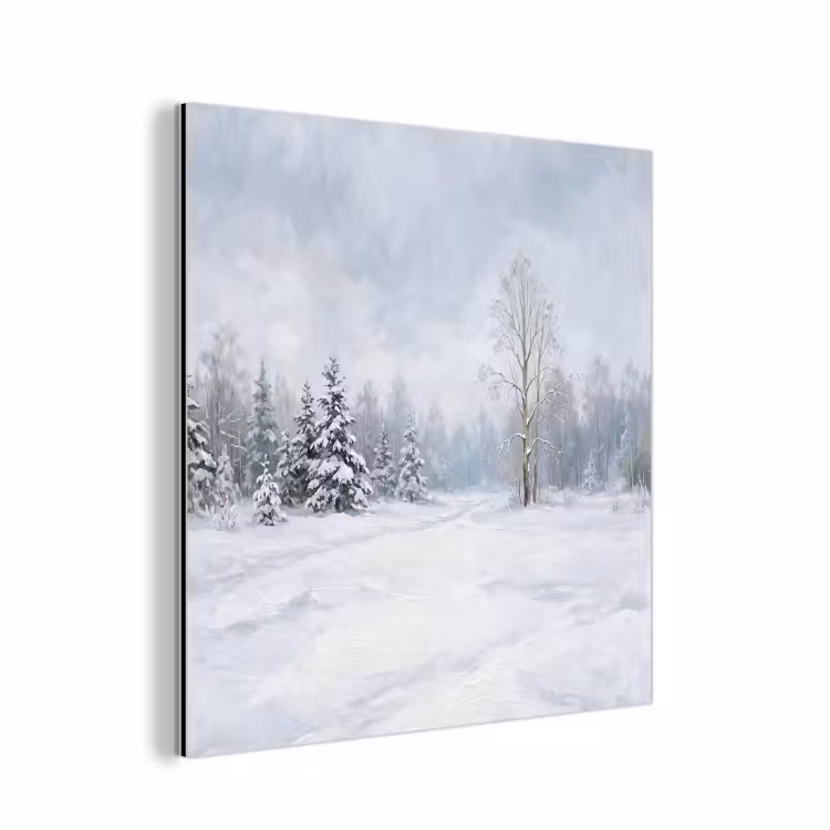 Aluminium schilderij - Bospad - Dennen - Sneeuw - Winter - Rustgevend — 1