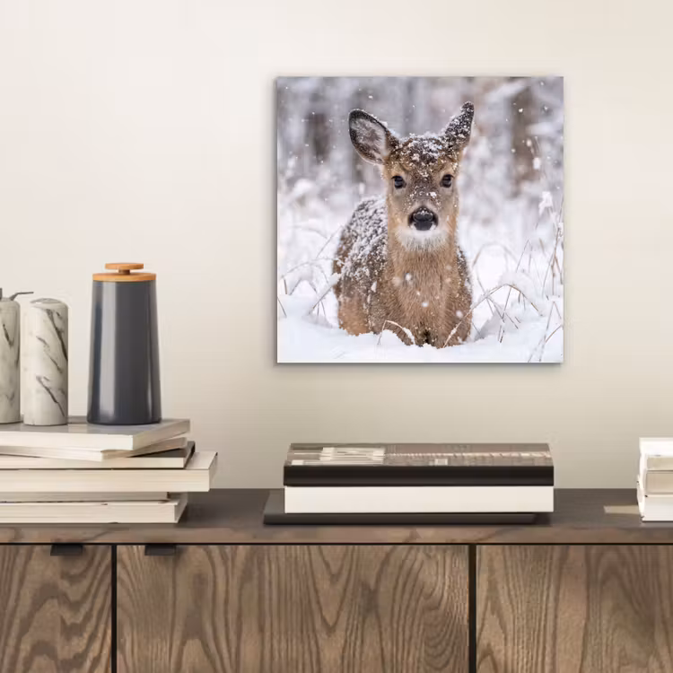 Aluminium schilderij - Hert - Sneeuw - Bos - Dieren - Vertederend — 2