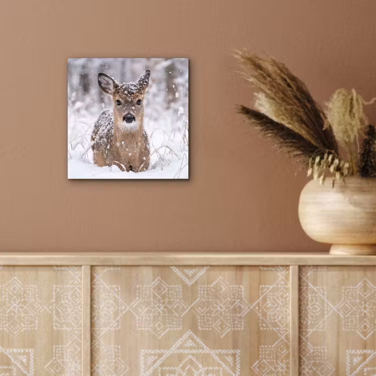 Aluminium schilderij - Hert - Sneeuw - Bos - Dieren - Vertederend — 5