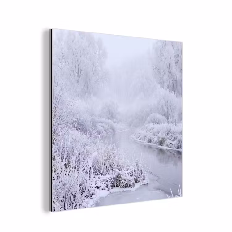 Aluminium schilderij - Rivier - Sneeuw - Bos - Winter - Schilderachtig — 1