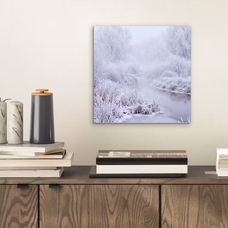 Aluminium schilderij - Rivier - Sneeuw - Bos - Winter - Schilderachtig — 2