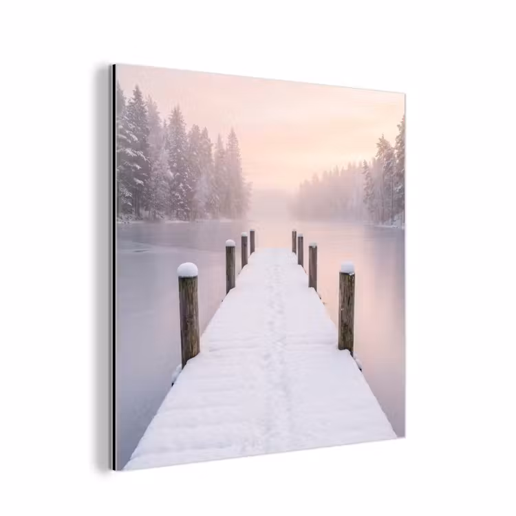 Aluminium schilderij - Steiger - Meer - Mist - Winter - Serene — 1