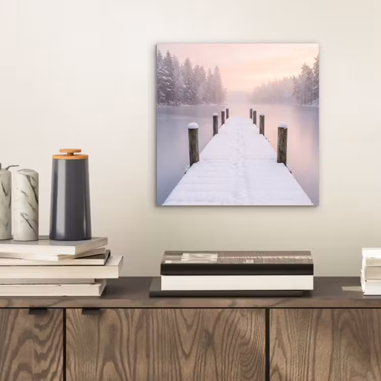 Aluminium schilderij - Steiger - Meer - Mist - Winter - Serene — 2