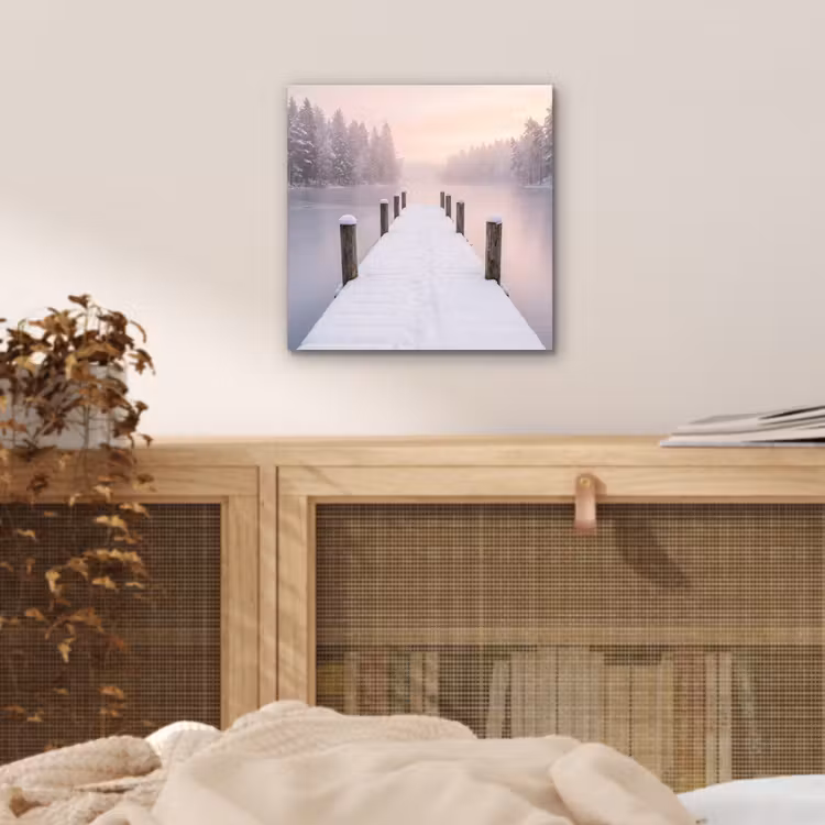 Aluminium schilderij - Steiger - Meer - Mist - Winter - Serene — 4